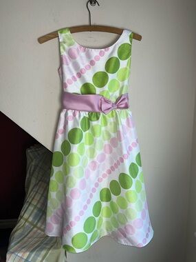 Girls' Pink & Green Dot Sash Formal Dress 12